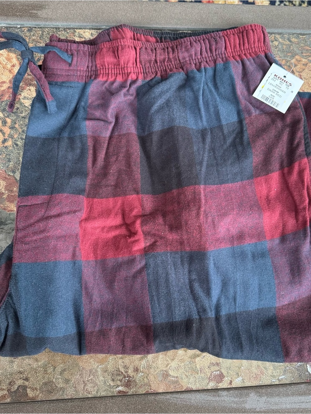 NWT Sonoma Mens Plaid Pajama Pants Dark Red drawstring 4XB 4X Elastic NEW